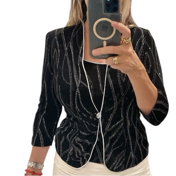 Alex Evening Black Sleeveless Top with Silver Accents And Jacket Set.Size S - Picture 1 of 16